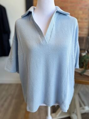 Simply Southern Light Blue Knit Short-Sleeve Sweater